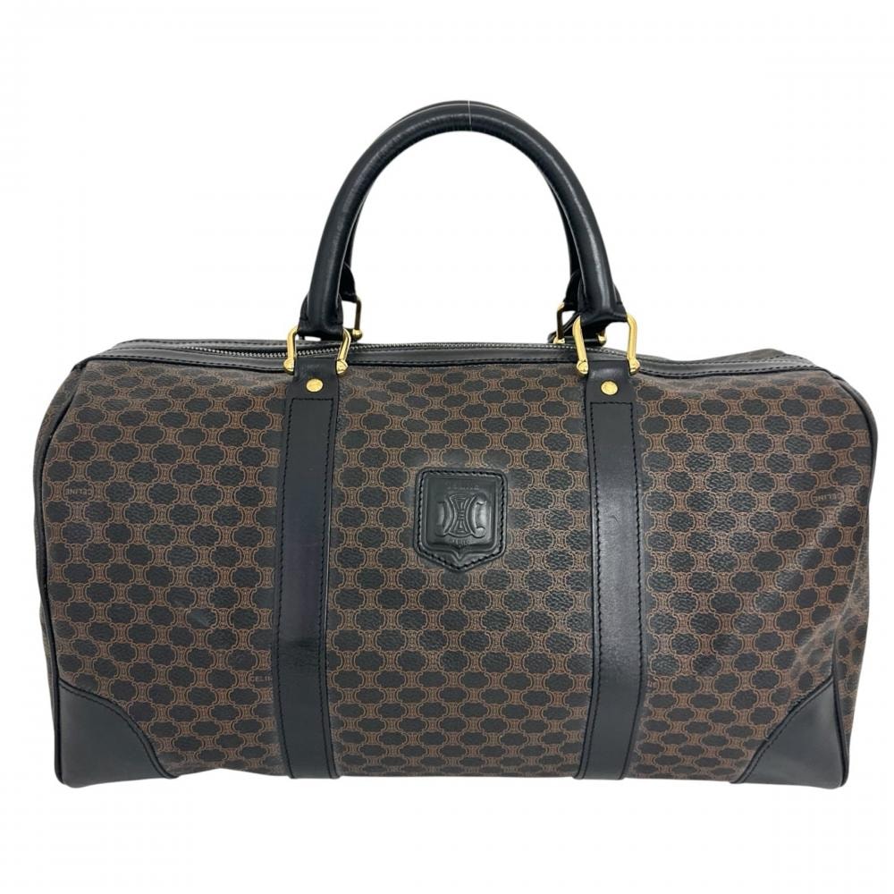 CELINE セリーヌ ボストンバッグ ブラックマカダム ヴィンテージ トリオンフ MC97/2 PVC    ブラック 黒 ブラウン 茶 ゴールド金具 レディース【中古品】