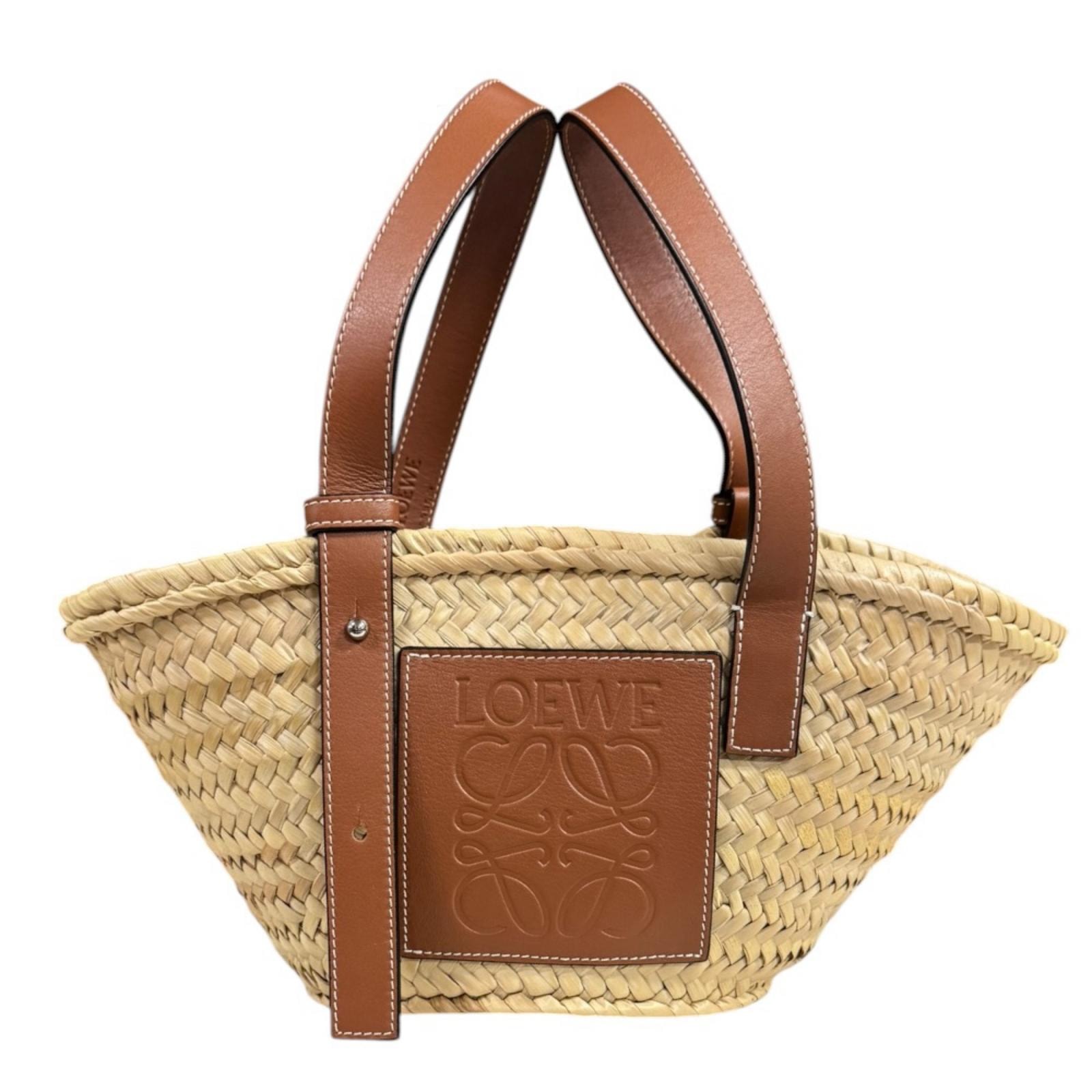 ロエベ バスケットバッグ スモール ハンドバッグ ラフィア ブラウン レディース LOEWE 中古