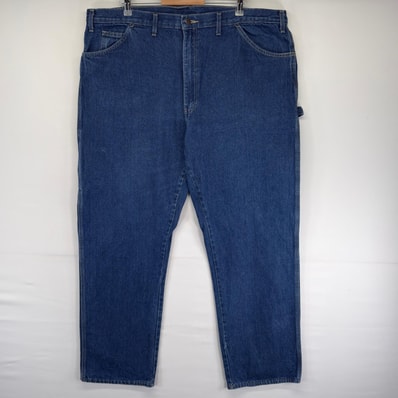 古着 ディッキーズ Dickies パンツ ハンマーループ デニムパンツ ジップ ワンポイントロゴ 大きいサイズ w44 L34 ブルー系 メンズ