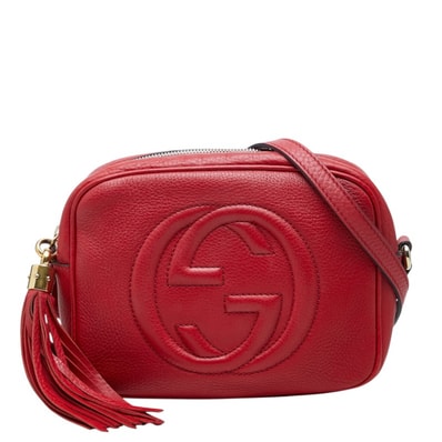 グッチ インターロッキングG ソーホー 斜め掛け ショルダーバッグ 308364 レッド レザー レディース GUCCI 中古