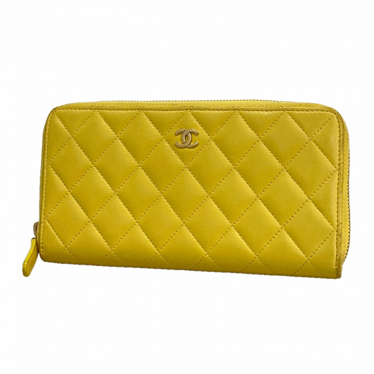 ★SALE【6gc3581-k】シャネル 長財布 マトラッセ ラムスキン イエロー シャンパンゴールド金具【中古】レディース