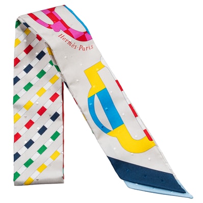 HERMES エルメス ツイリー Bouclerie Moderne モダンなバックル 063351S 07 2023AW シルク グレー マルチカラー【中古】
