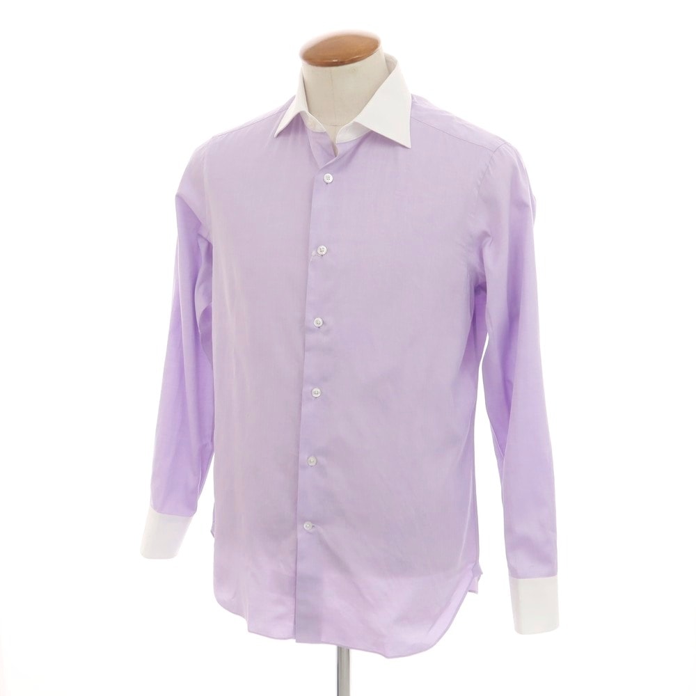 【中古】ビームスエフ BEAMS F コットン セミワイドカラー クレリック ドレスシャツ ラベンダーxホワイト【サイズ40】【メンズ】
