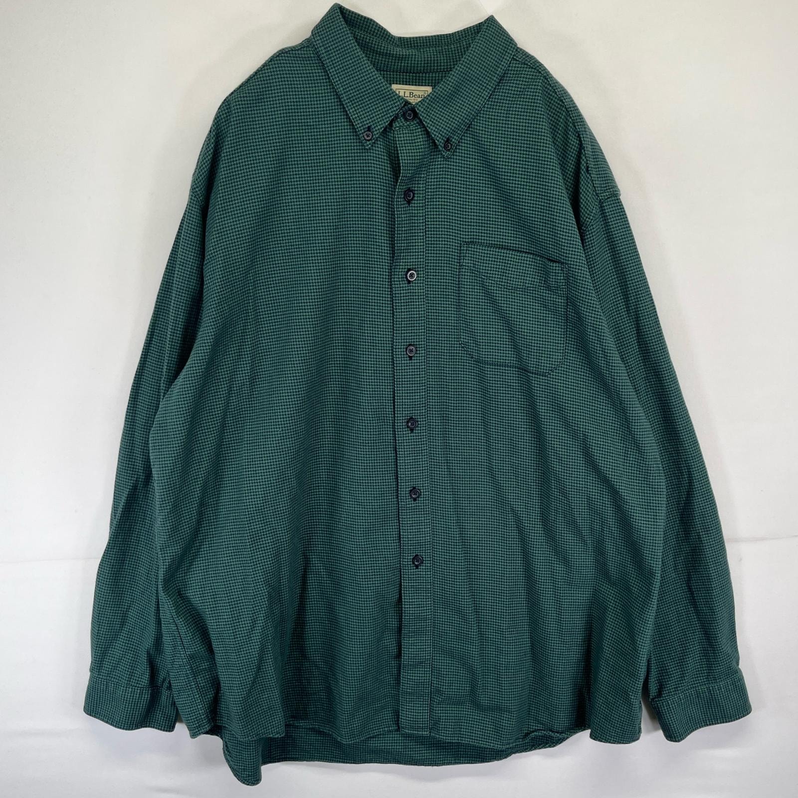 古着 エルエルビーン L.L.Bean 長袖シャツ ボタンダウン 胸ポケット 大きいサイズ チェック柄 厚手 14041  グリーン系 メンズ