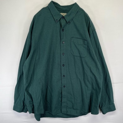 古着 エルエルビーン L.L.Bean 長袖シャツ ボタンダウン 胸ポケット 大きいサイズ チェック柄 厚手 14041 グリーン系 メンズ