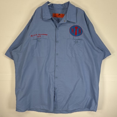 古着 レッドキャップ RED KAP 半袖シャツ ワーク 作業着 バック 大判プリント 大きいサイズ 14041 水色 メンズ