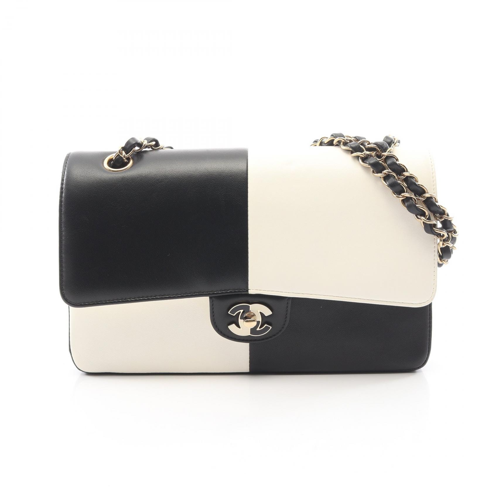 シャネル CHANEL Wフラップ バイカラー ショルダーバッグ バッグ ラムスキン(羊革) レディース ブラック系 / ホワイト系 【中古】
