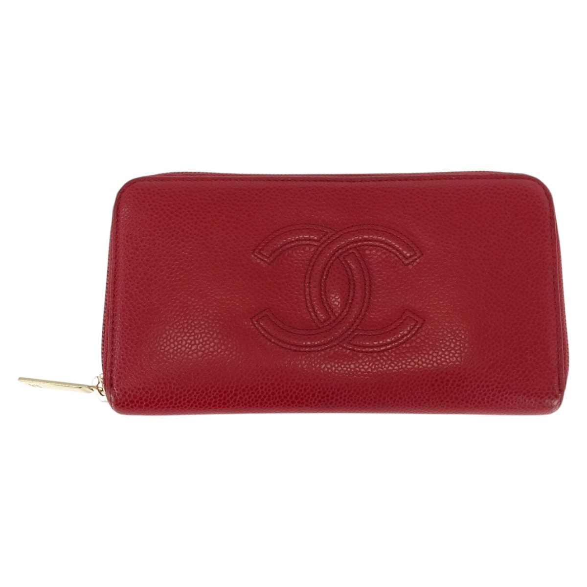 美品 CHANEL シャネル ココマーク レッド ゴールド金具 レザー 長財布 ラウンドファスナー 505526 【中古】