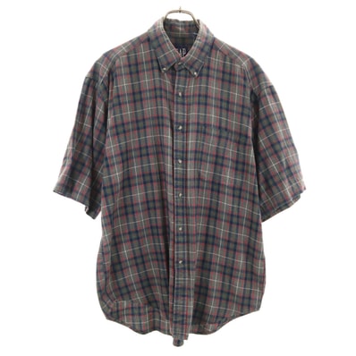 GAP ギャップ 90s オールド チェック柄 半袖 ボタンダウンシャツ L グレー系