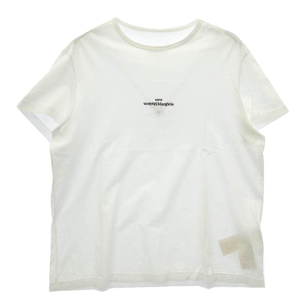 MAISON MARGIELA メゾンマルジェラ 20SS S30GC0701 DISTORTED LOGO T-Shirt ディストーティド ロゴ刺繍 半袖 Tシャツ ホワイト系 50【中古】