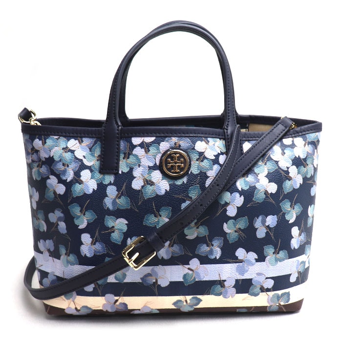 Tory Burch トリーバーチ フラワープリント 2Wayショルダーバッグ ブルー マルチ レディース【中古】【美品】