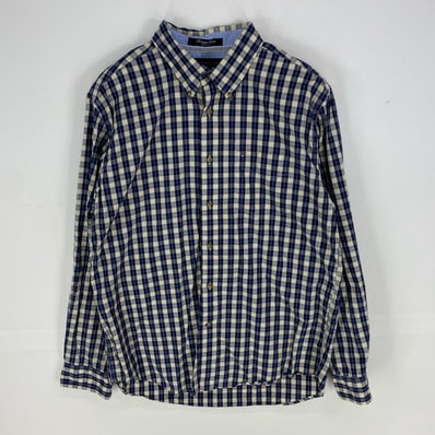 古着 トミーヒルフィガー TOMMY HILFIGER 長袖シャツ ボタンダウン ロングスリーブ 胸ポケット L ネイビー系 チェック メンズ