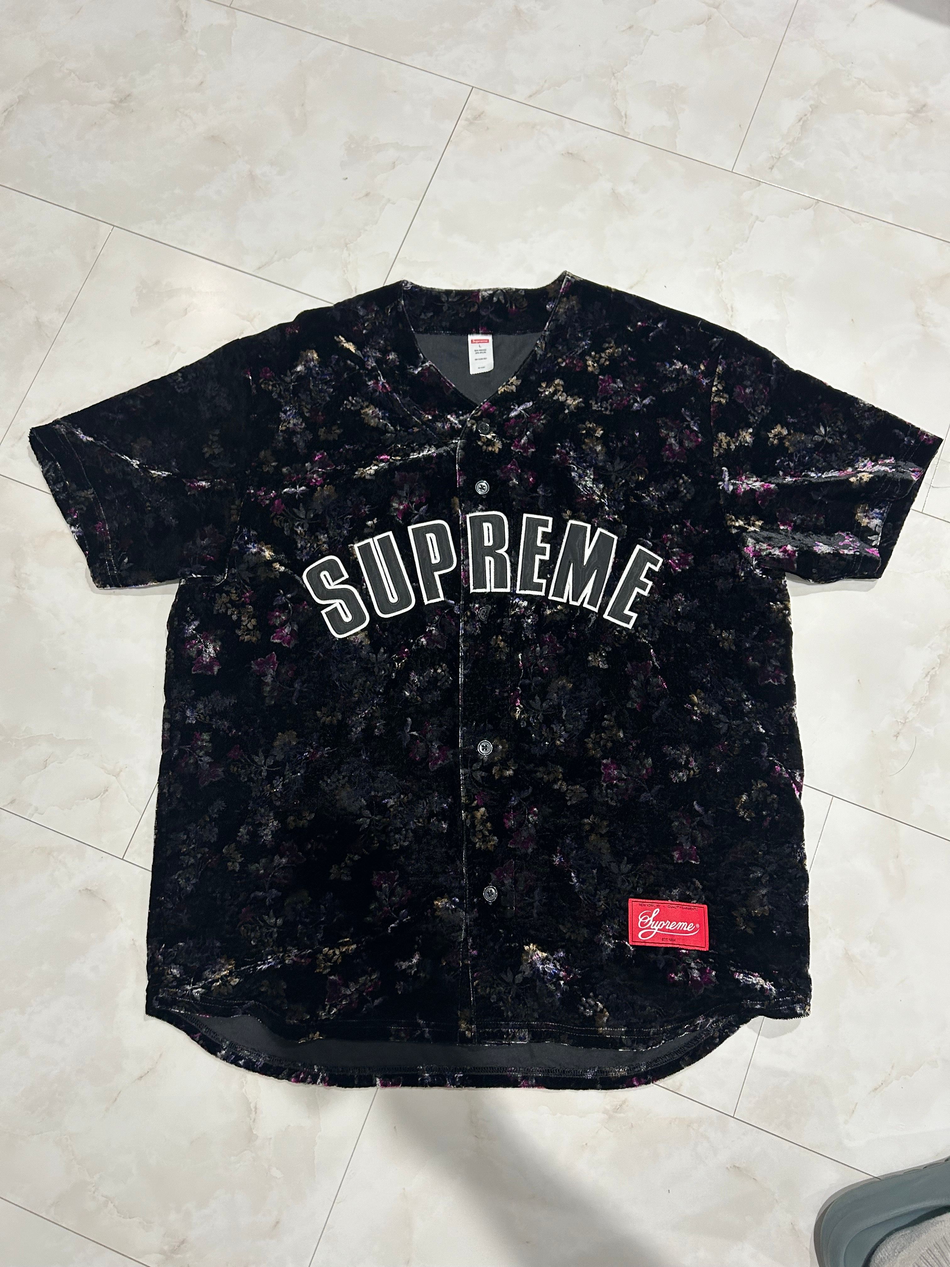 Supreme Floral Velour Baseball Jersey "Black"