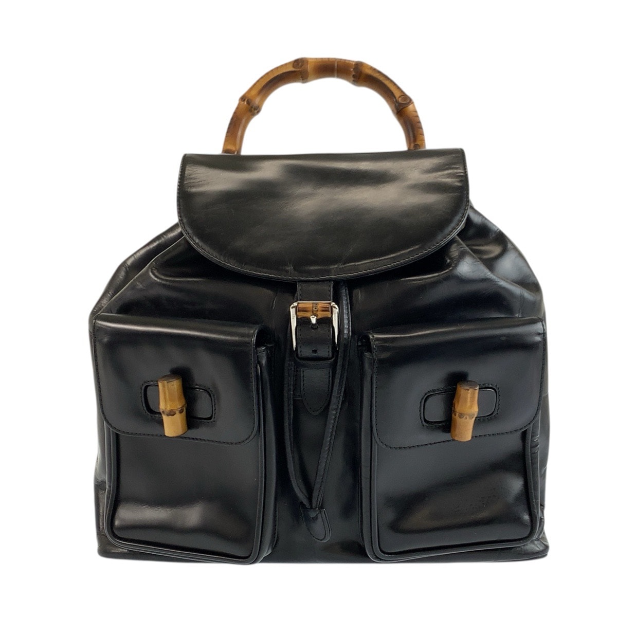 GUCCI グッチ バンブー ブラック 黒 シルバー金具 レザー リュックサック バックパック 602894 【中古】