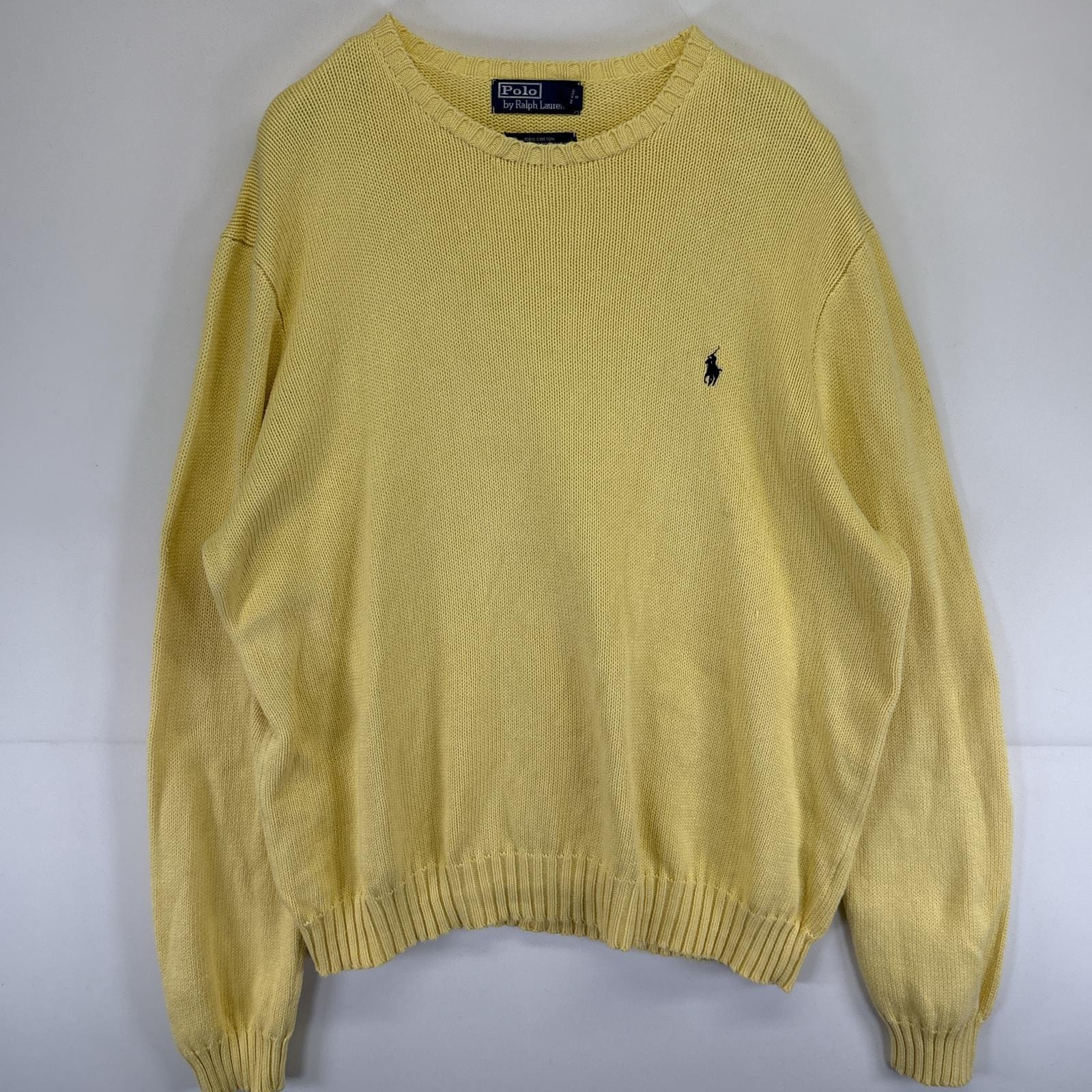 古着 ポロバイラルフローレン Polo by Ralph Lauren コットンニットセーター ワンポイントロゴ 大きいサイズ クルーネック 14041  イエロー メンズ
