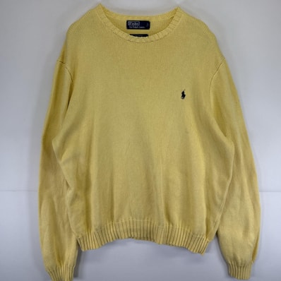 古着 ポロバイラルフローレン Polo by Ralph Lauren コットンニットセーター ワンポイントロゴ 大きいサイズ クルーネック 14041 イエロー メンズ