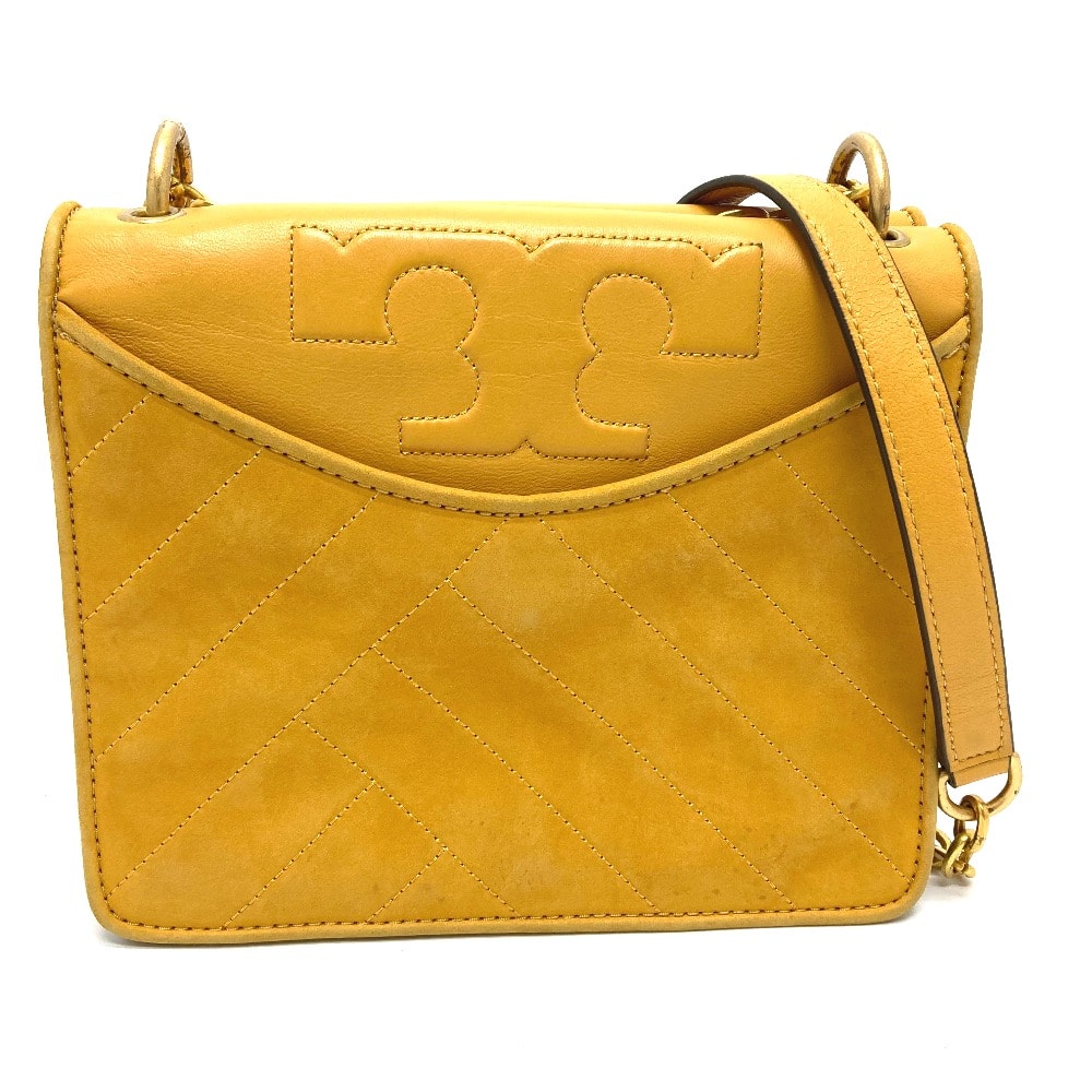 トリーバーチ Tory Burch ロゴ カバン チェーン ポシェット ショルダーバッグ ラムレザー イエロー