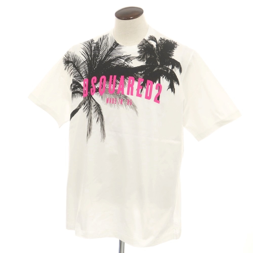 【中古】ディースクエアード DSQUARED2 コットン クルーネック 半袖Tシャツ ホワイト【サイズL】【メンズ】