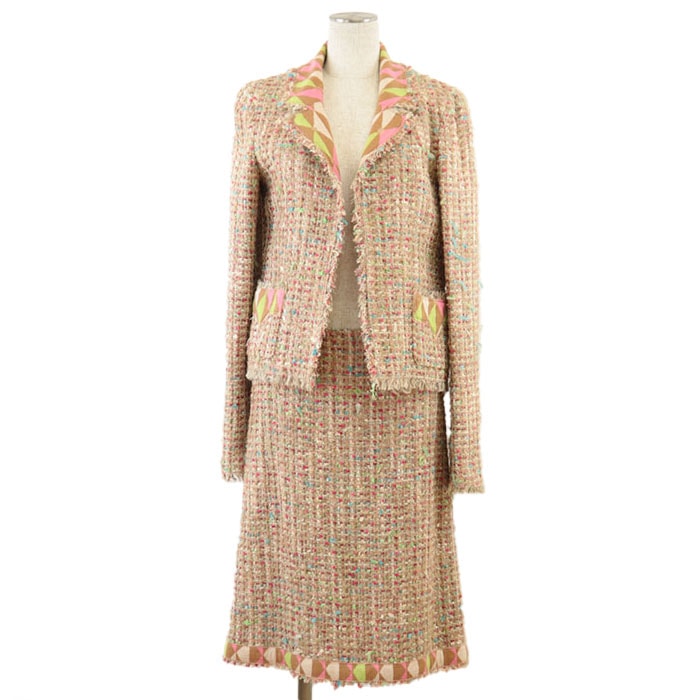 美品 シャネル 04A P24786 ツイード セットアップ ジャケット スカート セットアップ レディース マルチカラー ピンク 38 CHANEL