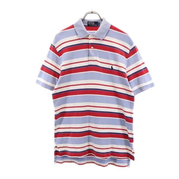 Polo by Ralph Lauren ポロバイラルフローレン 90s オールド ボーダー 半袖 ポロシャツ L ブルー系