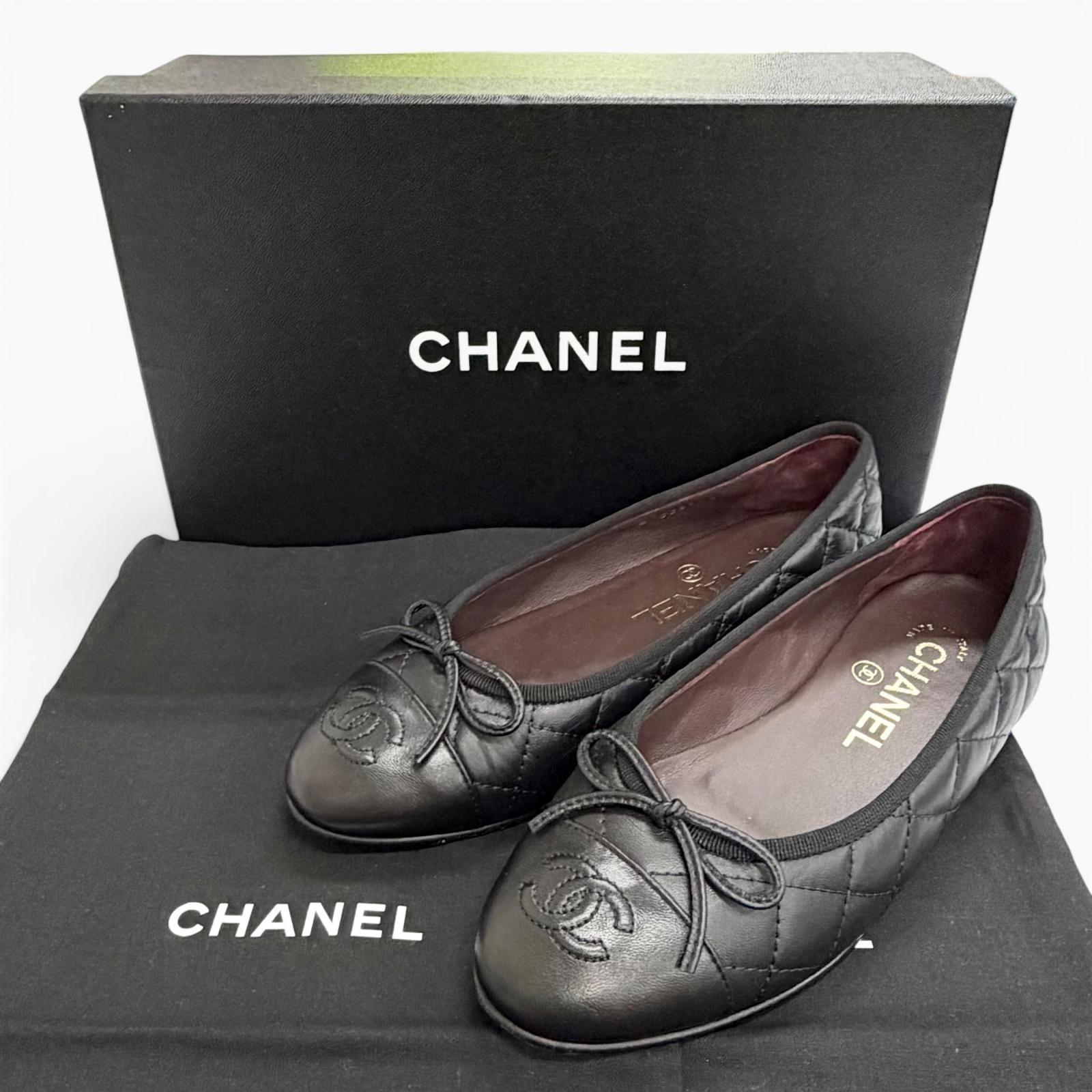箱保存袋付き CHANEL シャネル ココマーク マトラッセ フラットパンプス B (目立った傷や汚れなし)】美品 シャネル ココマーク マトラッセ