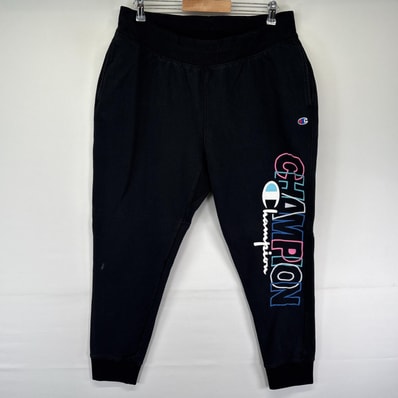 古着 チャンピオン Champion スウェットパンツ リバースウィーブ ワンポイントロゴ刺繍 プリント 長ズボン 14041 ブラック メンズ