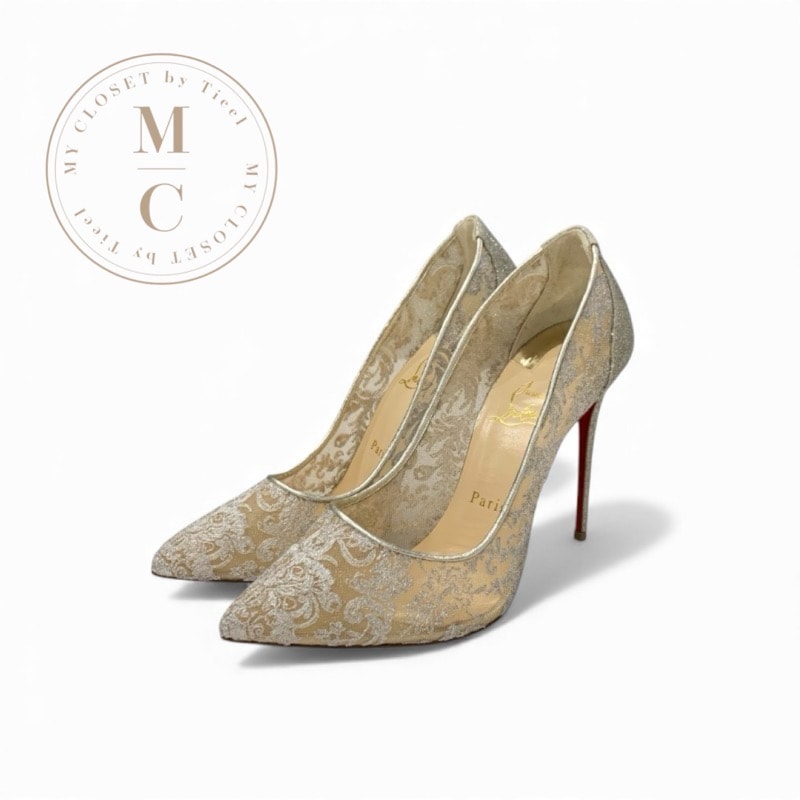 クリスチャンルブタン Christian Louboutin パンプス 靴 シューズ メッシュ レザー シルバー 刺繍 ラメ レース パーティーシューズ 未使用