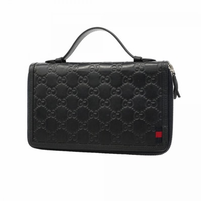 ★SALE【6fd4959-k】グッチ 長財布 グッチシマ 336298 レザー ネイビー シルバー金具【中古】メンズ