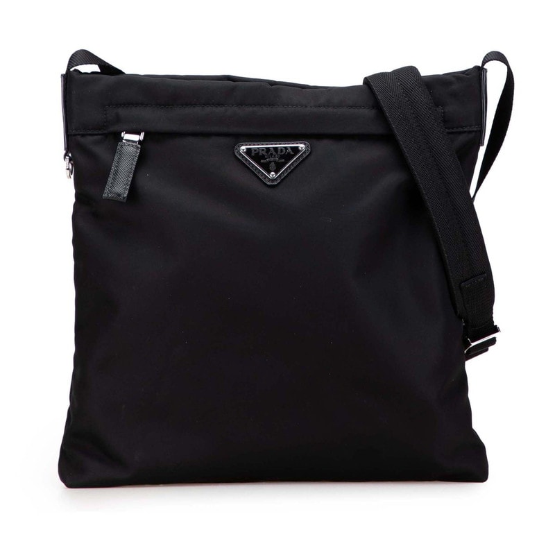 プラダ 三角ロゴプレート ショルダーバッグ 2VH055 ブラック ナイロン レザー レディース PRADA 【中古】