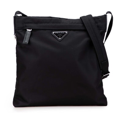 プラダ 三角ロゴプレート ショルダーバッグ 2VH055 ブラック ナイロン レザー レディース PRADA 【中古】