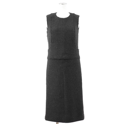 CHANEL シャネル ノースリーブドレス サイズ 38 レディース 04A P24588 ウール × アンゴラ ニット ノースリーブワンピース チャコール フランス製 カール・ラガーフェルド期
