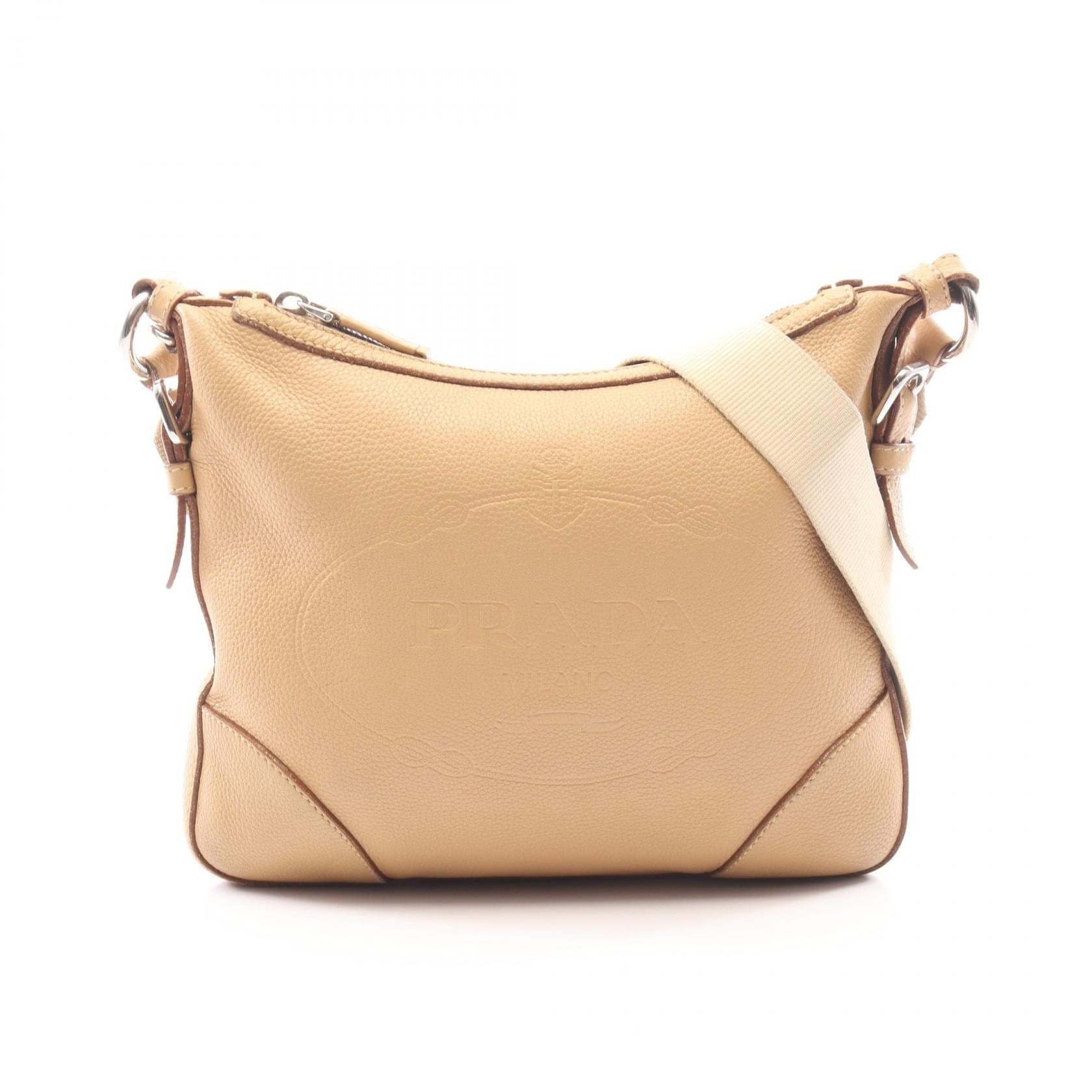 プラダ PRADA ロゴ ショルダーバッグ バッグ レザー レディース ベージュ系 【中古】