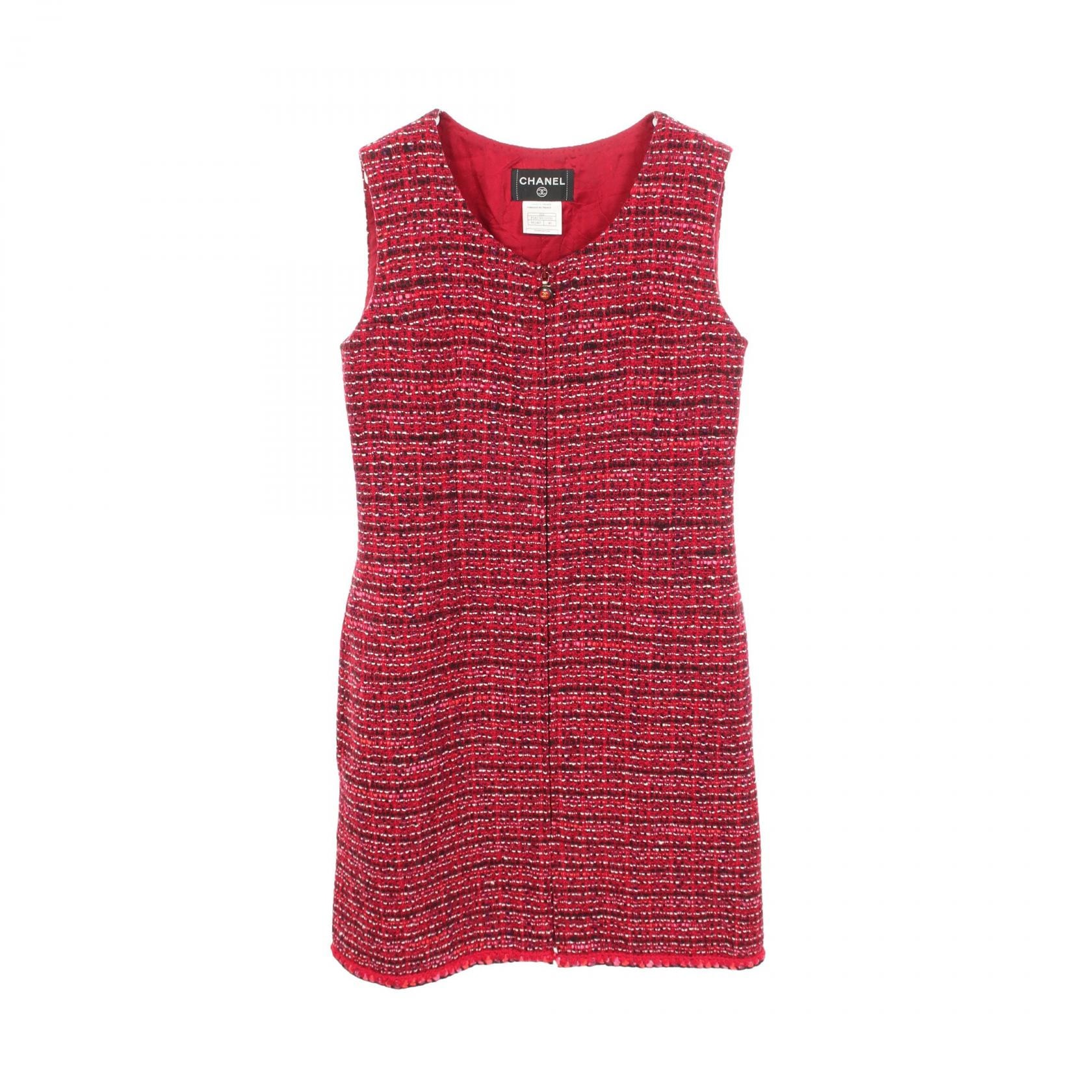 シャネル CHANEL ココマーク ツイード ノースリーブ ワンピース 衣料品 トップス ウール レーヨン レディース レッド系 【中古】