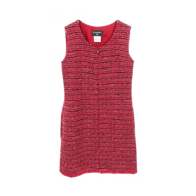 シャネル CHANEL ココマーク ツイード ノースリーブ ワンピース 衣料品 トップス ウール レーヨン レディース レッド系 【中古】
