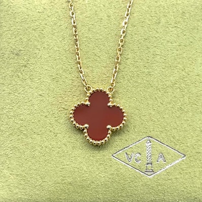 VanCleef & Arpels ヴァンクリーフ&アーペル ヴィンテージアルハンブラ ネックレス カーネリアン ネックレス アクセサリー K18 ★保証書★