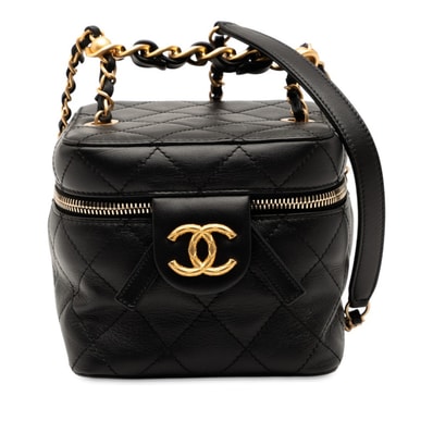 シャネル ココマーク マトラッセ チェーン ショルダーバッグ バニティバッグ ブラック ラムスキン レディース CHANEL 【中古】