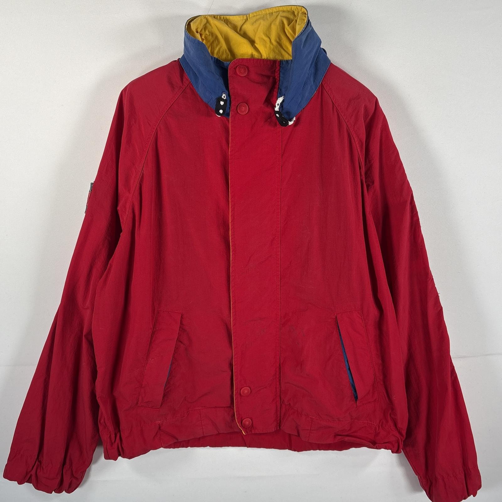 古着 90's/90年代 トミーヒルフィガー TOMMY HILFIGER ナイロンジャケット セーリングジャンパー 裏地メッシュ フーディー M  レッド メンズ