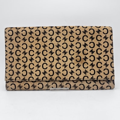 CELINE(セリーヌ)マカダム C柄 ヴィンテージ クラッチバッグ ハラコ ベージュ系 レザー フラップ レディース 【中古】