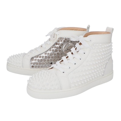 クリスチャンルブタン ホワイト Louis Spikes カーフレザー ハイカットシューズ 39