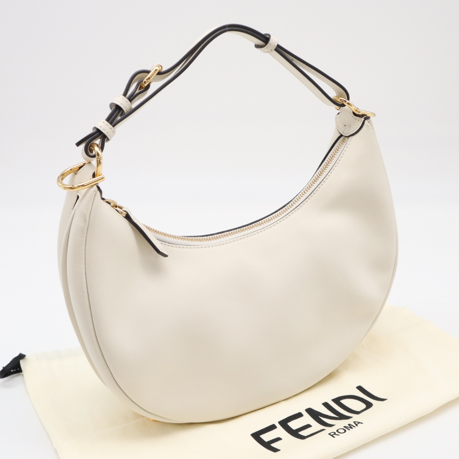 極美品 FENDI フェンディ フェンディグラフィー フェンディグラフィ スモール 8BR798 ハンドバッグ ホワイト カーフレザー レディース