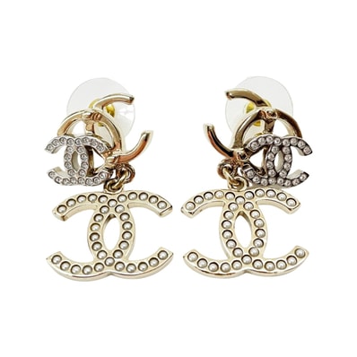 CHANEL シャネル ピアス トリプルココマーク ラインストーン フェイクパール