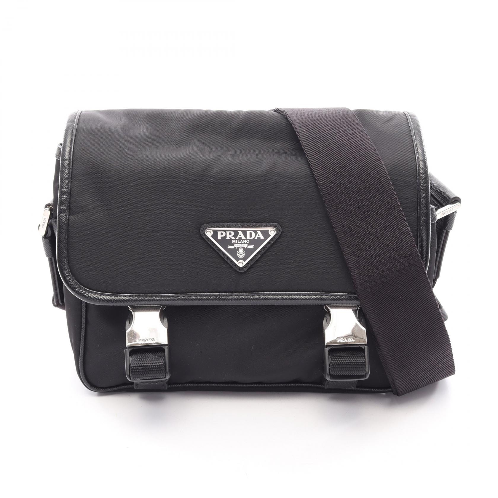 プラダ PRADA RE-NYLON TESSUTO+SAFFIANO ショルダーバッグ バッグ ナイロン サフィアーノレザー メンズ ブラック系 2VD034 【中古】