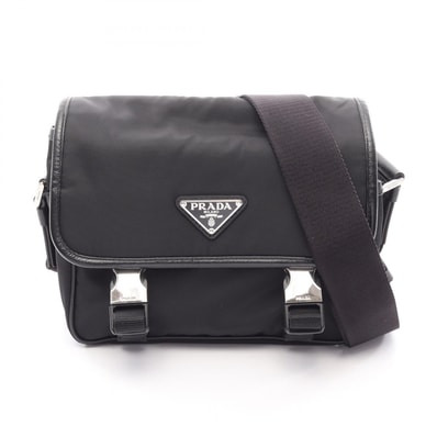 プラダ PRADA RE-NYLON TESSUTO+SAFFIANO ショルダーバッグ バッグ ナイロン サフィアーノレザー メンズ ブラック系 2VD034 【中古】