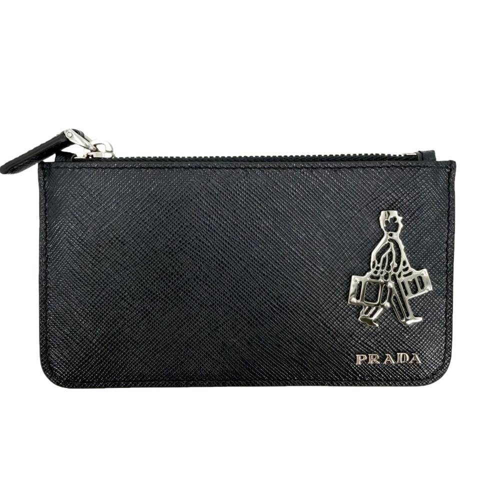 PRADA プラダ コインケース サフィアーノ トラベル 小銭入れ ミニウォレット メンズ レディース 小物 2MB343 レザー    ネイビー 紺 シルバー金具 ユニセックス 美品【中古品】