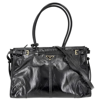 PRADA プラダ 2WAY ボニー ラージ ハンドバッグ ショルダーバッグ 肩掛け 斜め掛け トライアングルロゴ トートバッグ 1BA433 レザー ブラック 黒 ゴールド金具 レディース 美品【中古品】