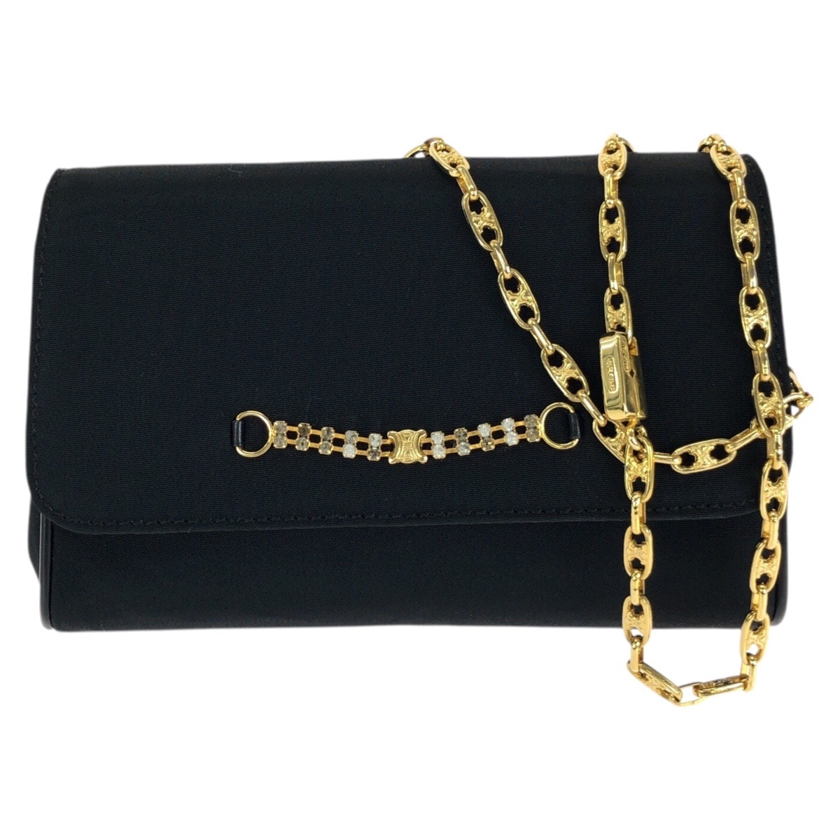 美品 CELINE セリーヌ ヴィンテージ トリオンフ ブラック 黒 ゴールド金具 キャンバス チェーンショルダーバッグ パーティーバッグ 602514 【中古】