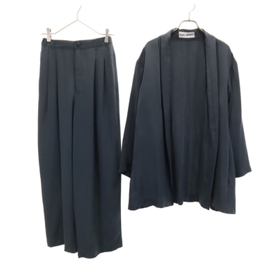 ISSEY MIYAKE イッセイミヤケ 80s 90s シルク 印テージ 長袖 ショールカラー カーディガン 上下セットアップ M チャコールグレー