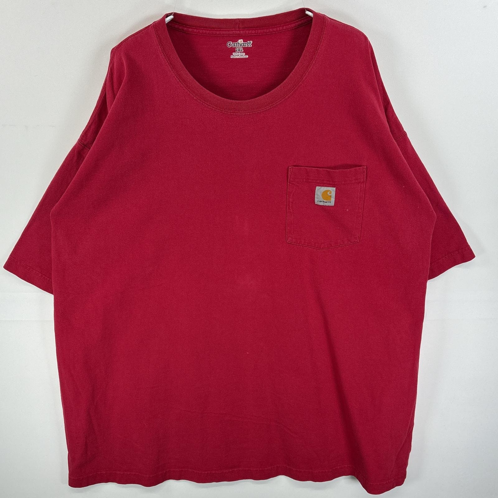 古着 カーハート Carhartt 半袖Tシャツ 肉厚 ワンポイント ロゴ 胸ポケ 2XL  レッド 無地 メンズ