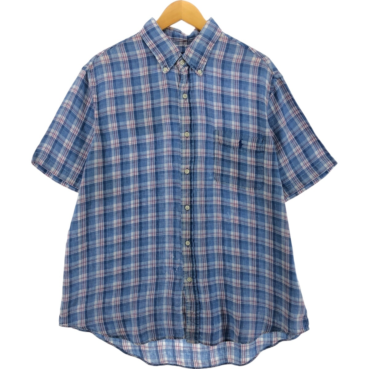 古着 ラルフローレン Ralph Lauren チェック柄 半袖 リネンシャツ メンズXL相当/eaa562962