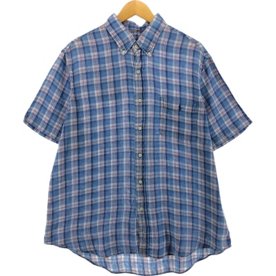 古着 ラルフローレン Ralph Lauren チェック柄 半袖 リネンシャツ メンズXL相当/eaa562962
